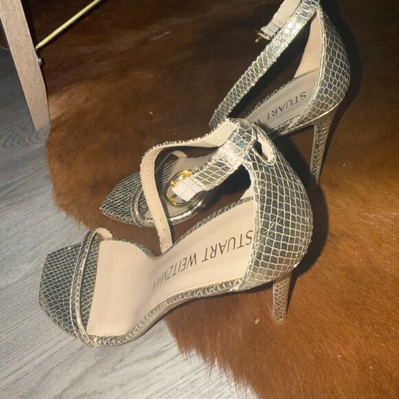 New Stuart Weitzman Metalic Snake (8) NUDISTCURVE 100 SANDAL - Picture 3 of 7